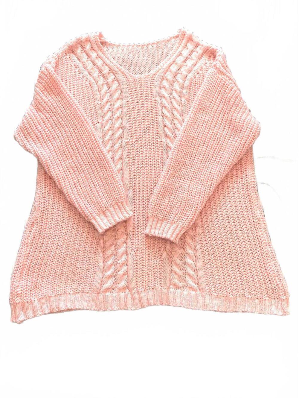 5XL Pale Pink Fluffy Cable Knit Sweater - Oversized & Cozy